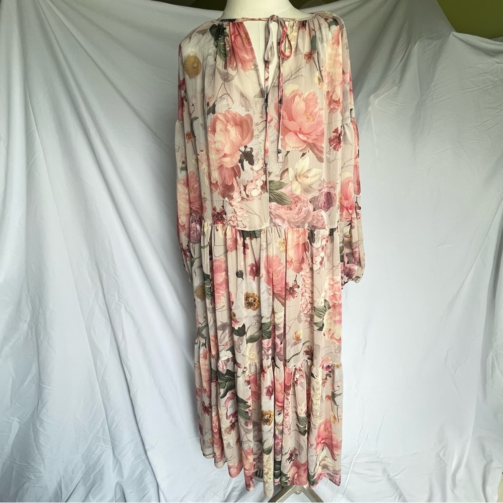 H&M Floral Long Dress with Tie neck Detail